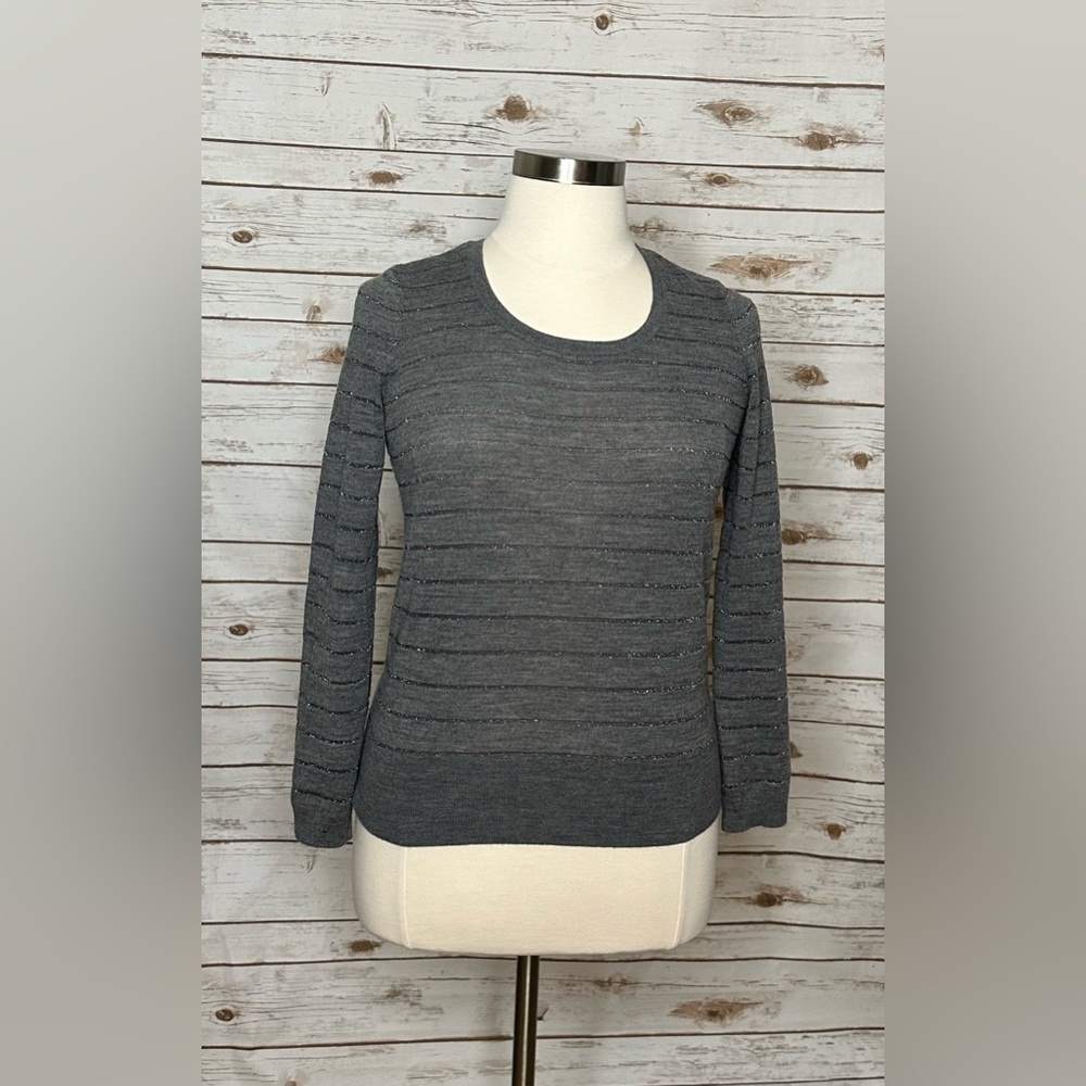 Ann Taylor grey metallic striped long sleeve pullover sweater Size XL